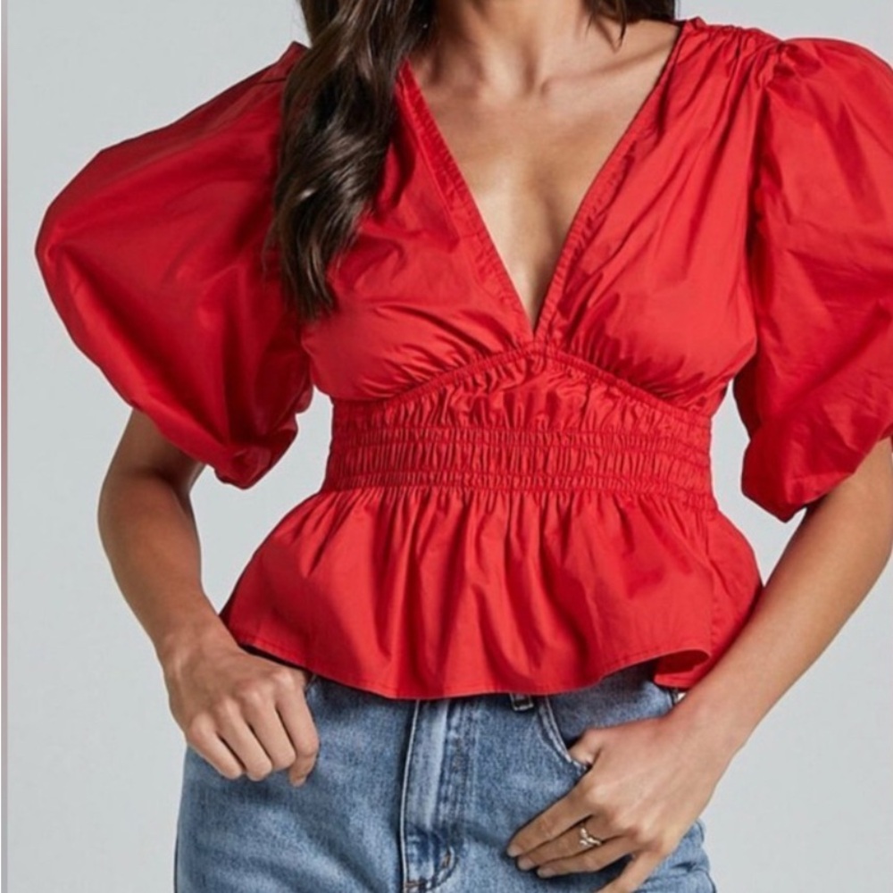 Red Puff Sleeve Top - Women’s size Small